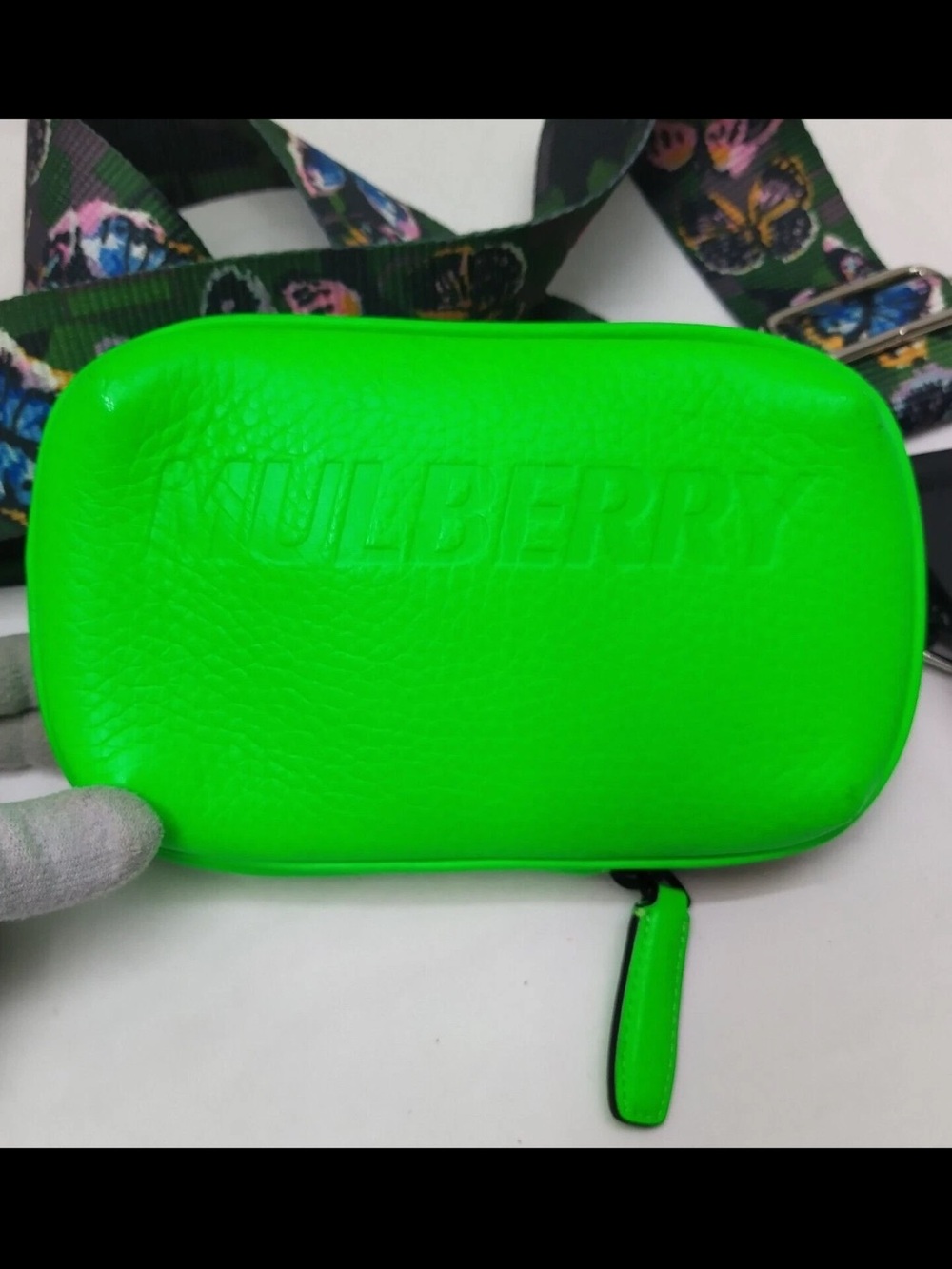 Mulberry Neon Green Zip Pouch Case with Embossed Logo
